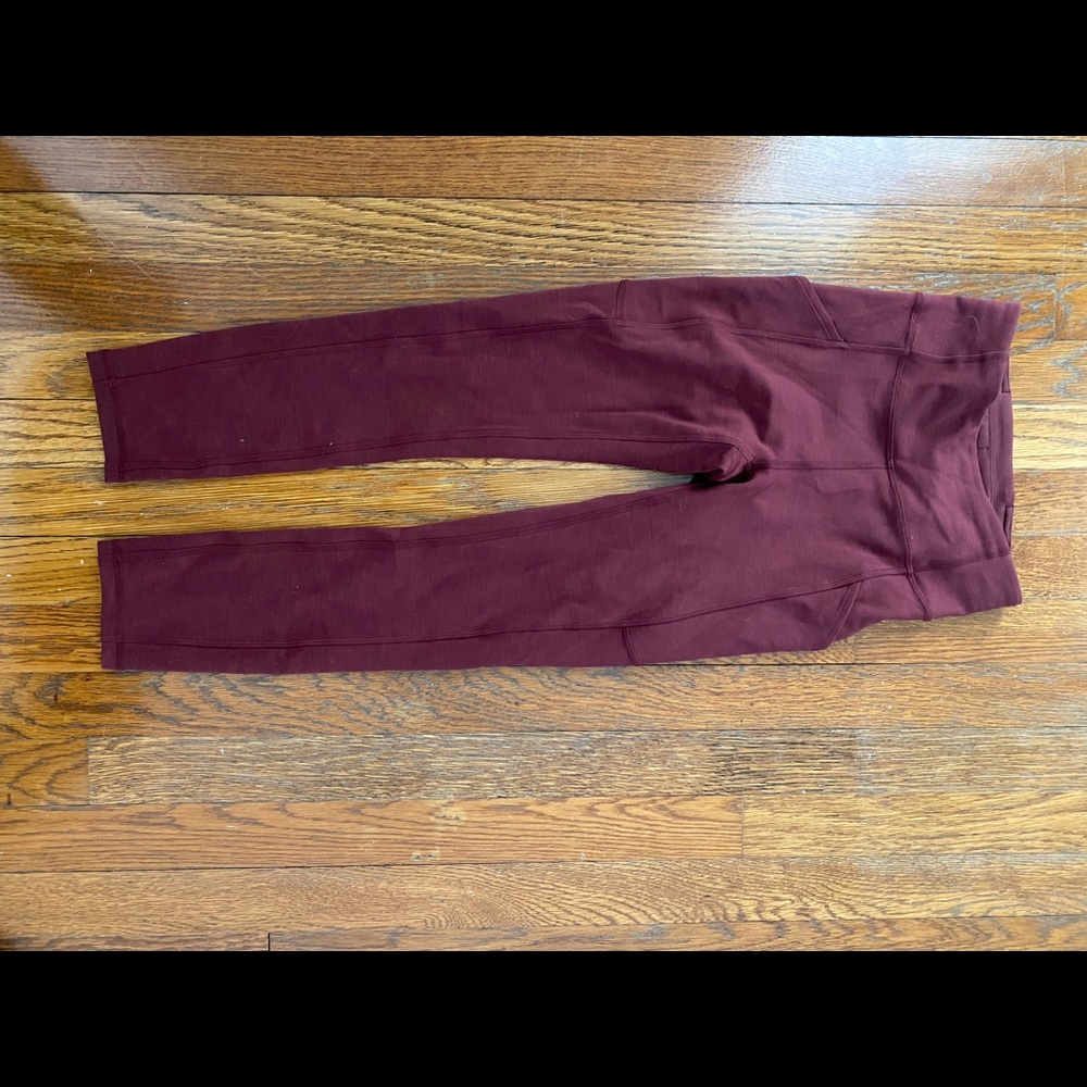 Lululemon invigorate 23" crop high rise Heather Ed merlot size 2